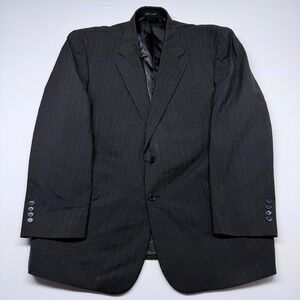 🟡 Wall Street Men Blazer Charcoal Grey Pinstripe Two Button Suit Jacket Size 48R